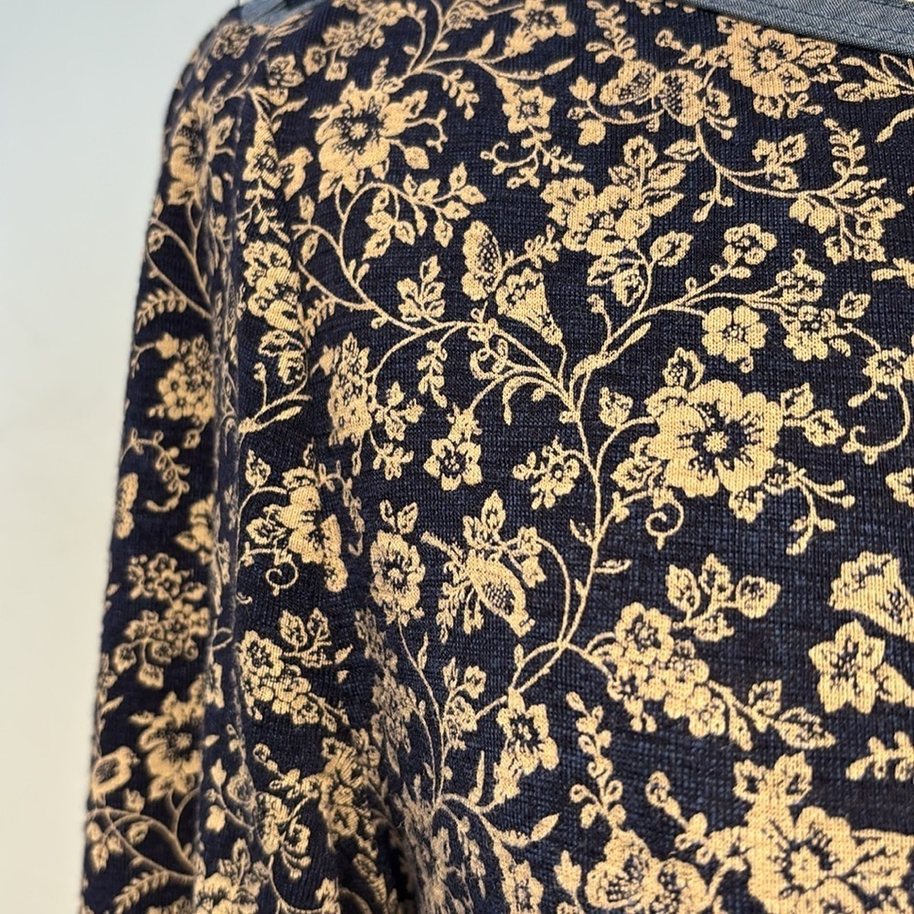 Vintage Ralph Lauren navy/tan floral fit & flare midi dress size large - Picture 7 of 13